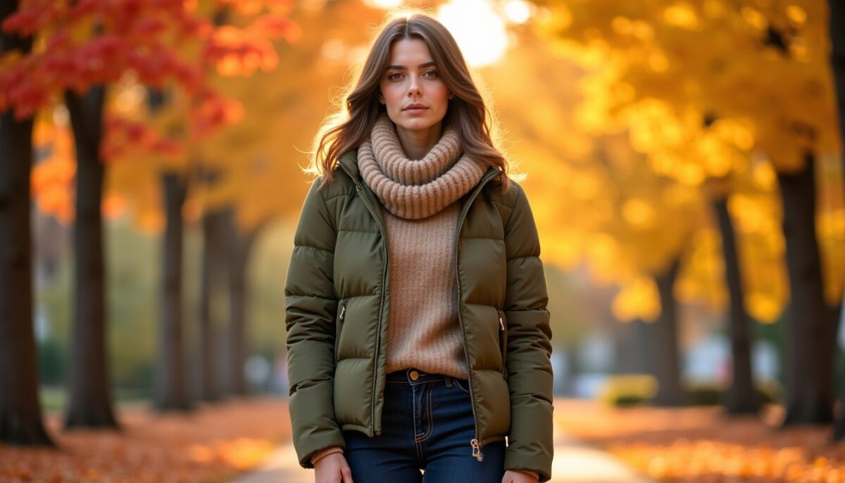 Style automnal élégant : comment marier doudoune, jean, bottines et maille avec panache